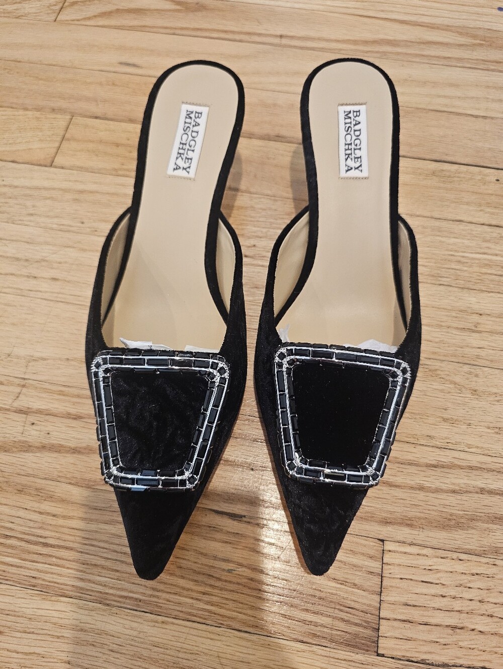 Badgley Mischka Abigayl Black Velvet Kitten Heel Mule Size 9 - Picture 4 of 9